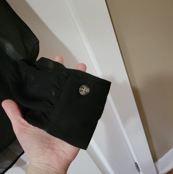 Vintage y2k Mimi Chica black sheer blouse white cheetah contrast collar XS - Picture 5 of 8